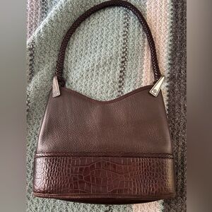 Brighton Vintage Gina Brown Pebbled Leather & Croc Embossed Satchel Shoulder Bag